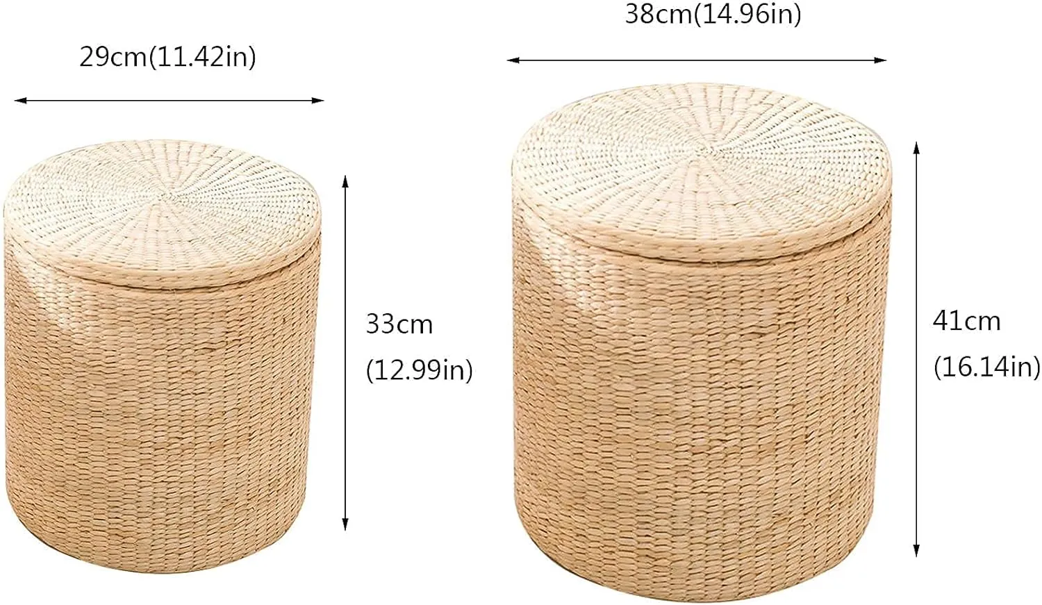 Footrest Ottoman Footstool Foot Stool Change Shoes Stool Cattail Weave Sitting Pier Handmade Crafts Footstool with Non-Slip Foot Pad Storage Box Small Stool Chair/Wood Color/38 * 41Cm