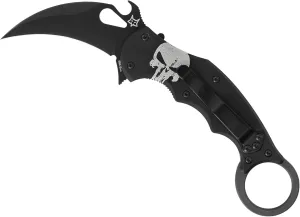Fox Knives FX-599 ALB-4 Black Folding Karambit, Emerson Wave, N690Co Steel, Graphic Art Handle, Black Blade Finish, Liner Lock, Pocket Clip (The Skull)