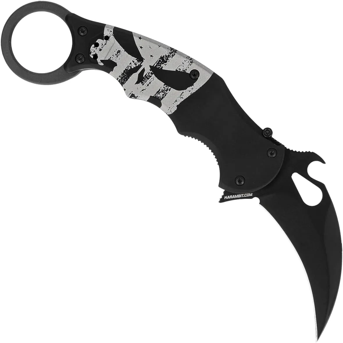 Fox Knives FX-599 ALB-4 Black Folding Karambit, Emerson Wave, N690Co Steel, Graphic Art Handle, Black Blade Finish, Liner Lock, Pocket Clip (The Skull)