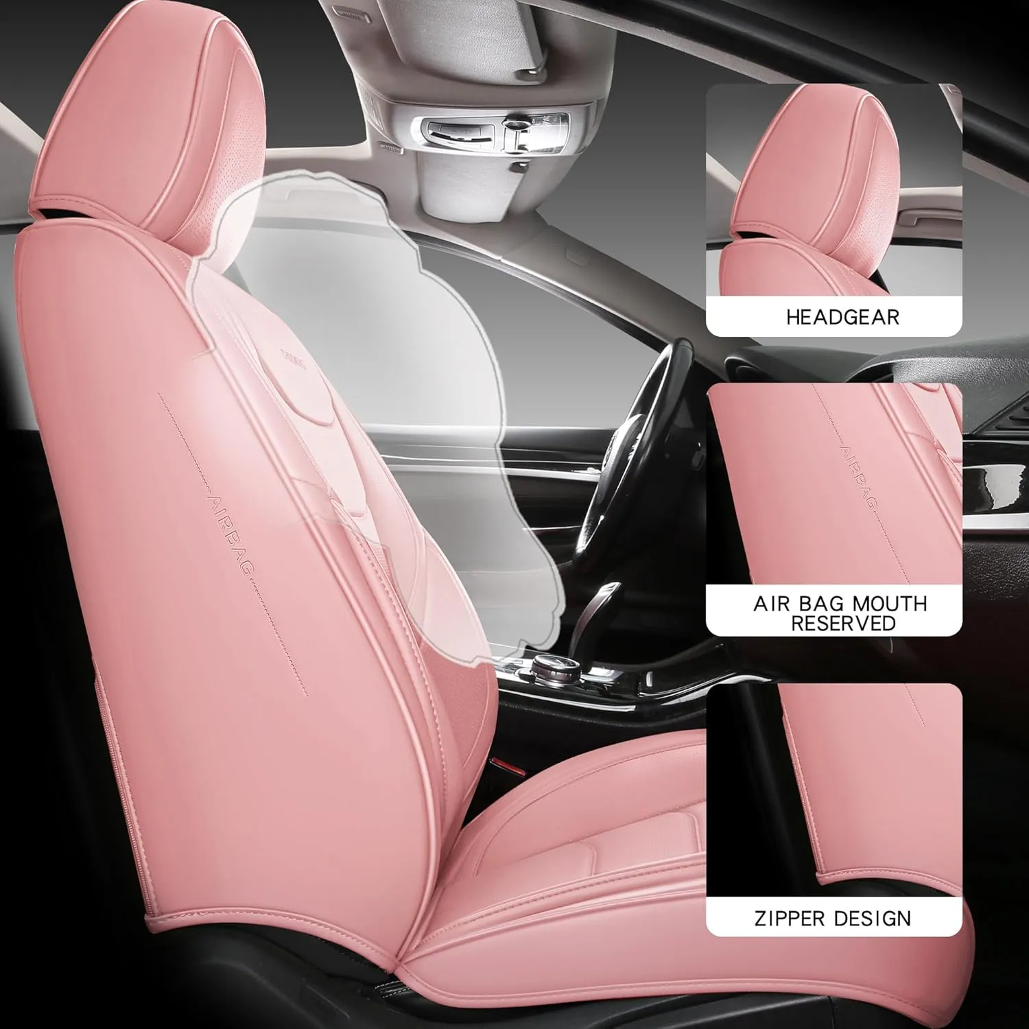 Full Coverage Front Set Seat Covers with Waterproof Leather,Lumber Support and Airbag Compatible,Universal Fit for Most SUVs, Trucks,and Sedans in Automotive Seat Covers