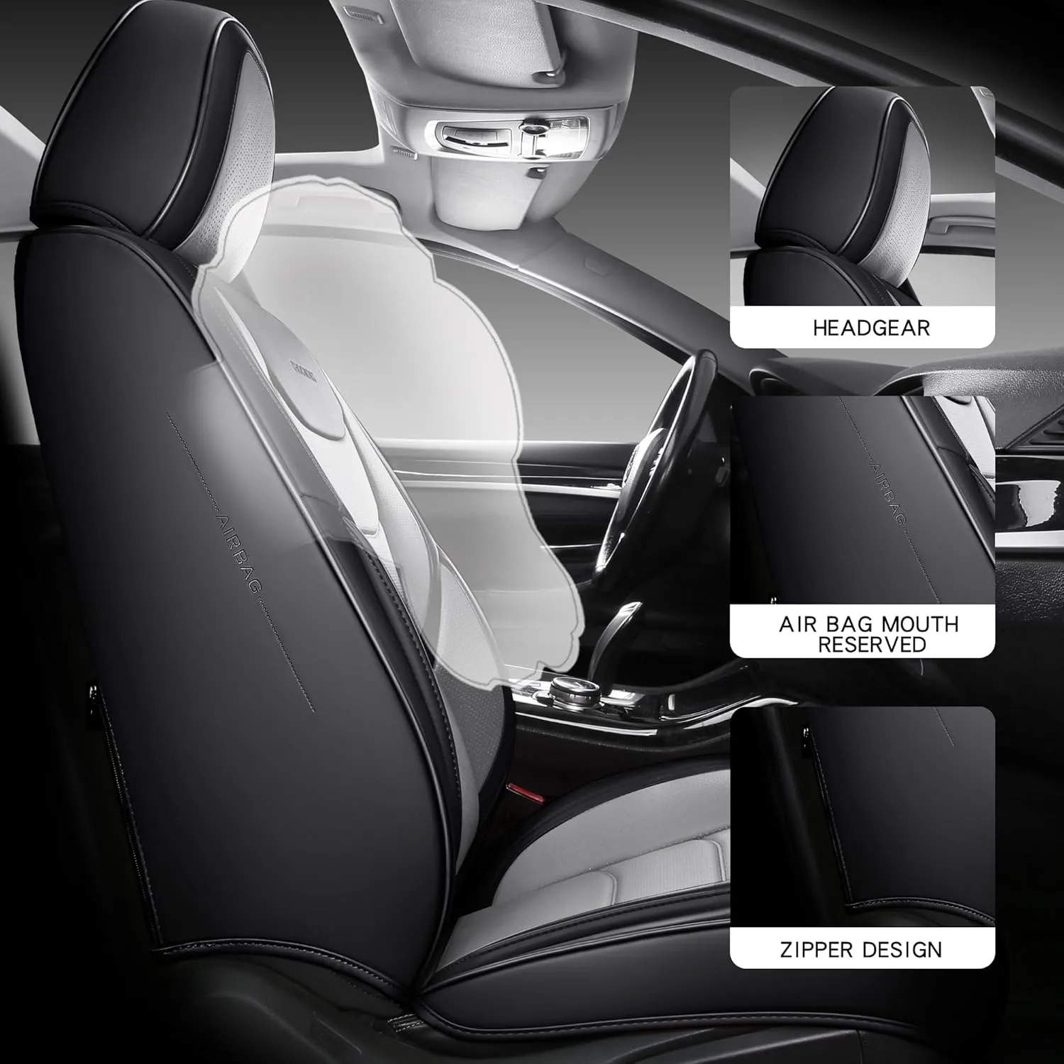 Full Coverage Front Set Seat Covers with Waterproof Leather,Lumber Support and Airbag Compatible,Universal Fit for Most SUVs, Trucks,and Sedans in Automotive Seat Covers