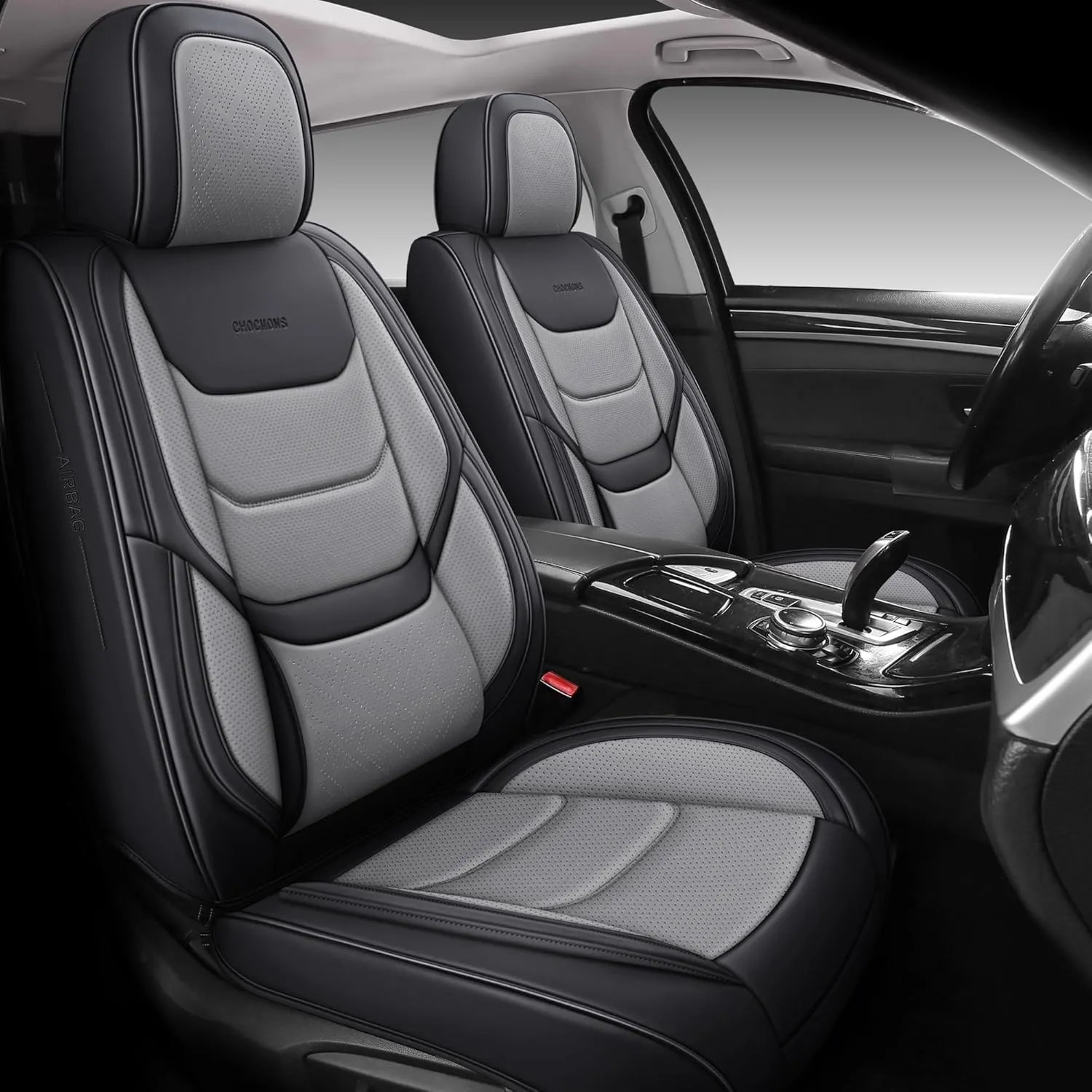 Full Coverage Front Set Seat Covers with Waterproof Leather,Lumber Support and Airbag Compatible,Universal Fit for Most SUVs, Trucks,and Sedans in Automotive Seat Covers