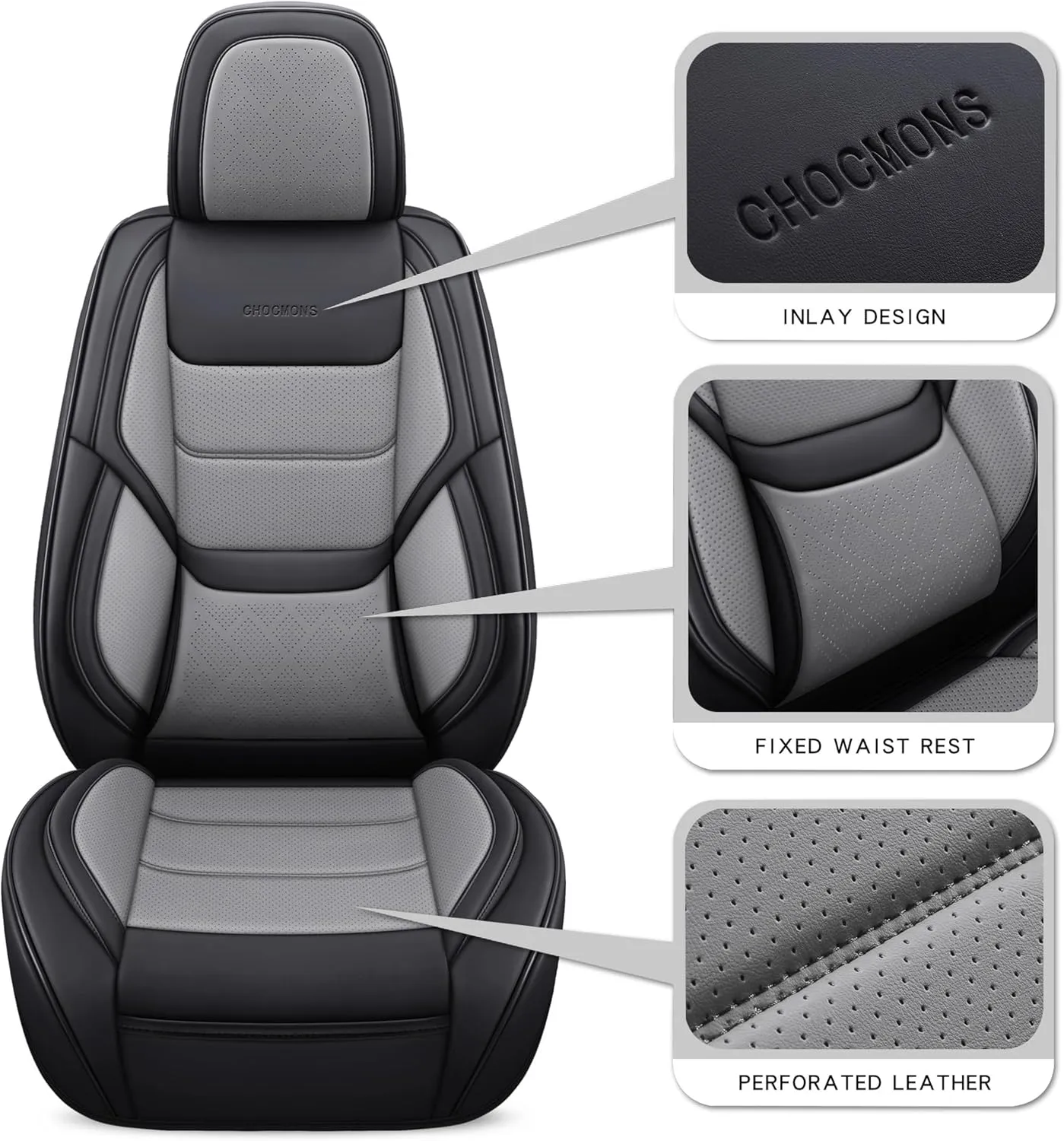 Full Coverage Front Set Seat Covers with Waterproof Leather,Lumber Support and Airbag Compatible,Universal Fit for Most SUVs, Trucks,and Sedans in Automotive Seat Covers
