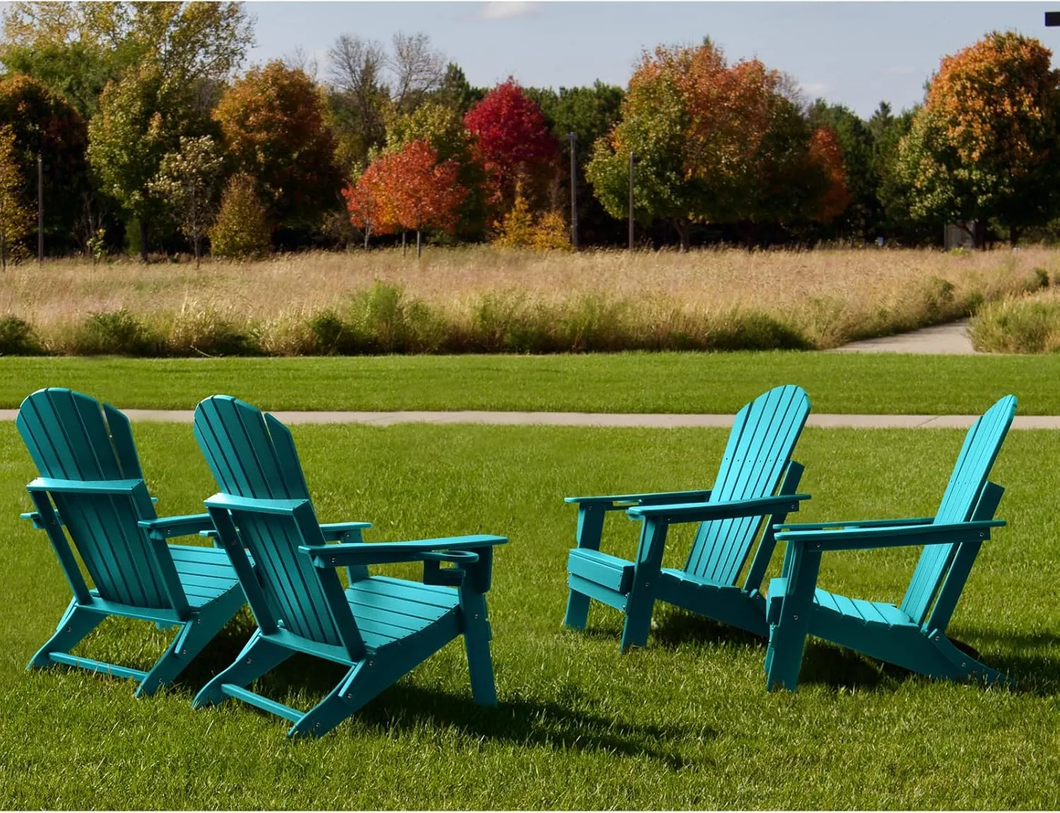 FUNBERRY Folding Adirondack Chair Set of 2, All Weather HDPE Fire Pit Chairs with Cup Holder for Outdoor