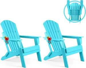 FUNBERRY Folding Adirondack Chair Set of 2, All Weather HDPE Fire Pit Chairs with Cup Holder for Outdoor