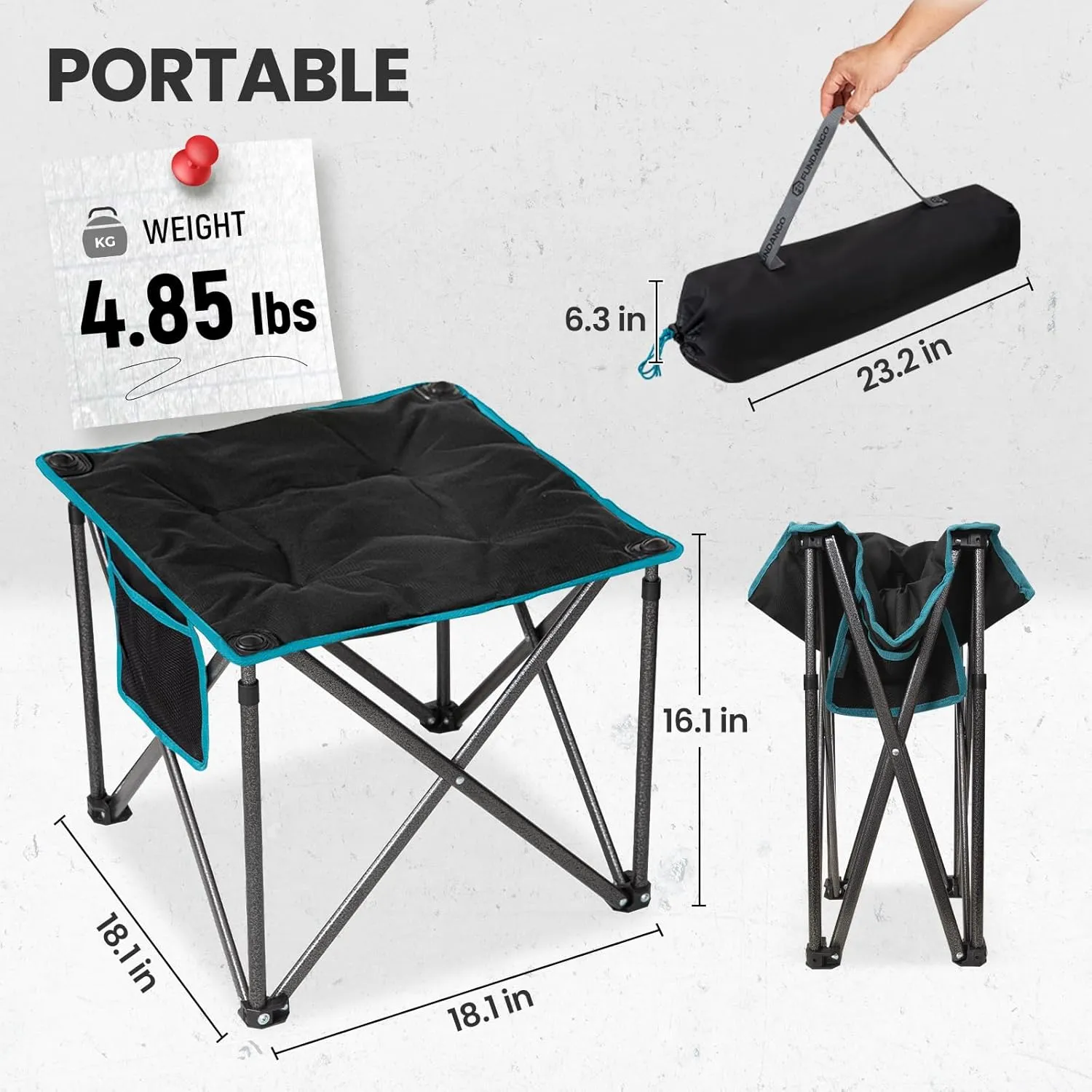 FUNDANGO Folding Camping Stool, 18.1 Inch Oversized Foot Rest 400 Lbs Heavy Duty Portable Padded Stools Seat Anti-Slip Foots & Carry Strap for Fishing Outdoor Lawn Travel (Black)