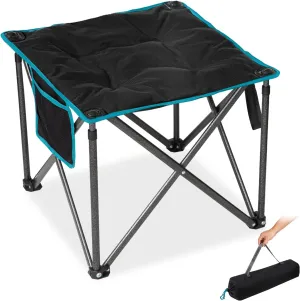 FUNDANGO Folding Camping Stool, 18.1 Inch Oversized Foot Rest 400 Lbs Heavy Duty Portable Padded Stools Seat Anti-Slip Foots & Carry Strap for Fishing Outdoor Lawn Travel (Black)