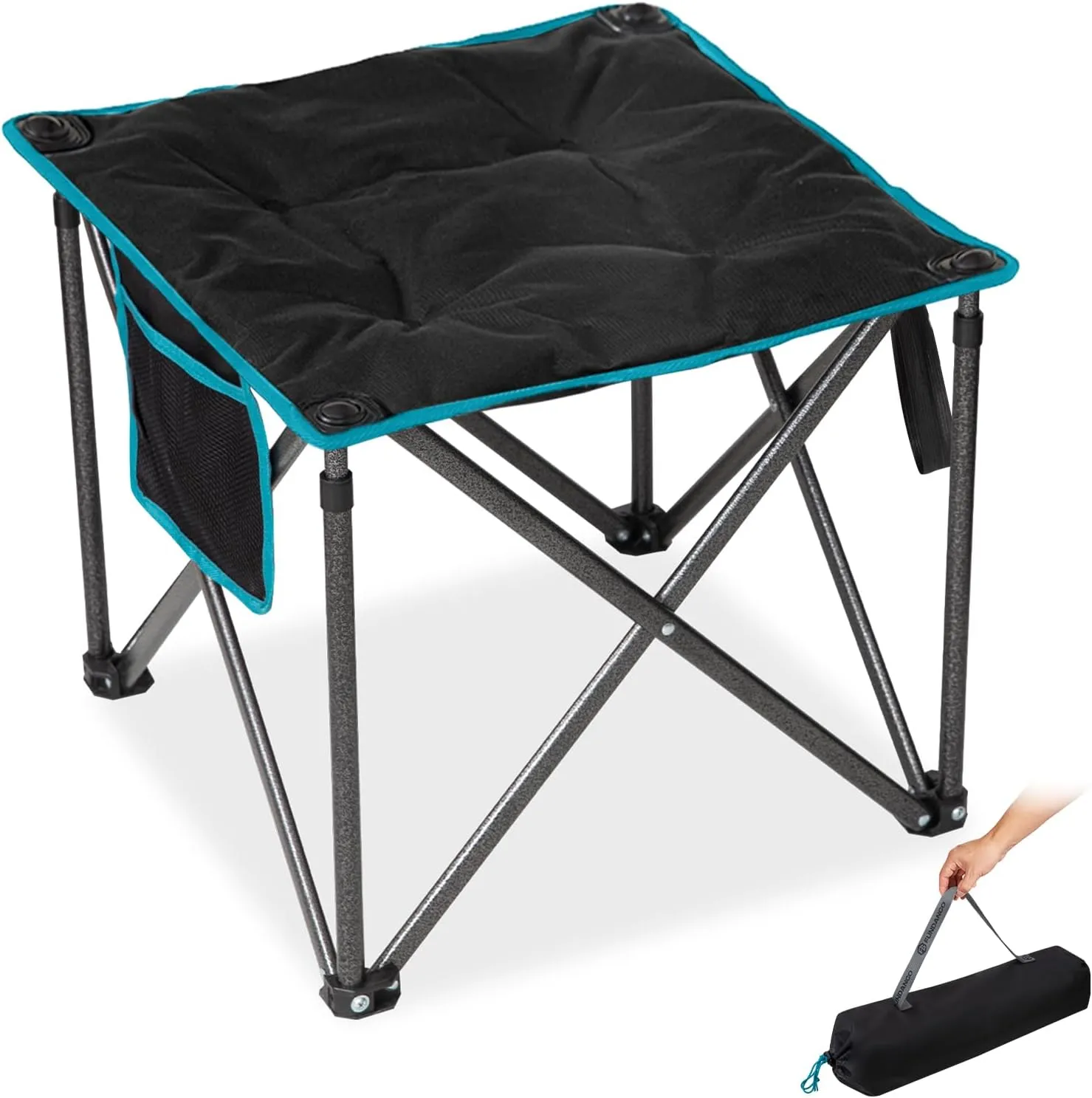 FUNDANGO Folding Camping Stool, 18.1 Inch Oversized Foot Rest 400 Lbs Heavy Duty Portable Padded Stools Seat Anti-Slip Foots & Carry Strap for Fishing Outdoor Lawn Travel (Black)