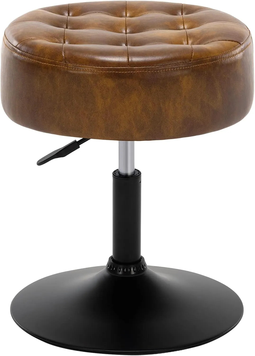 Furnimart Round Leather Vanity Cute Ottoman Stool Seat, Modern Makeup Accent Stool for Bedroom Living Room Bathroom