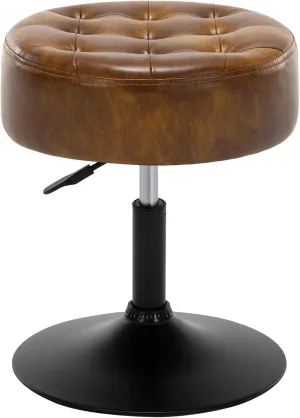Furnimart Round Leather Vanity Cute Ottoman Stool Seat, Modern Makeup Accent Stool for Bedroom Living Room Bathroom