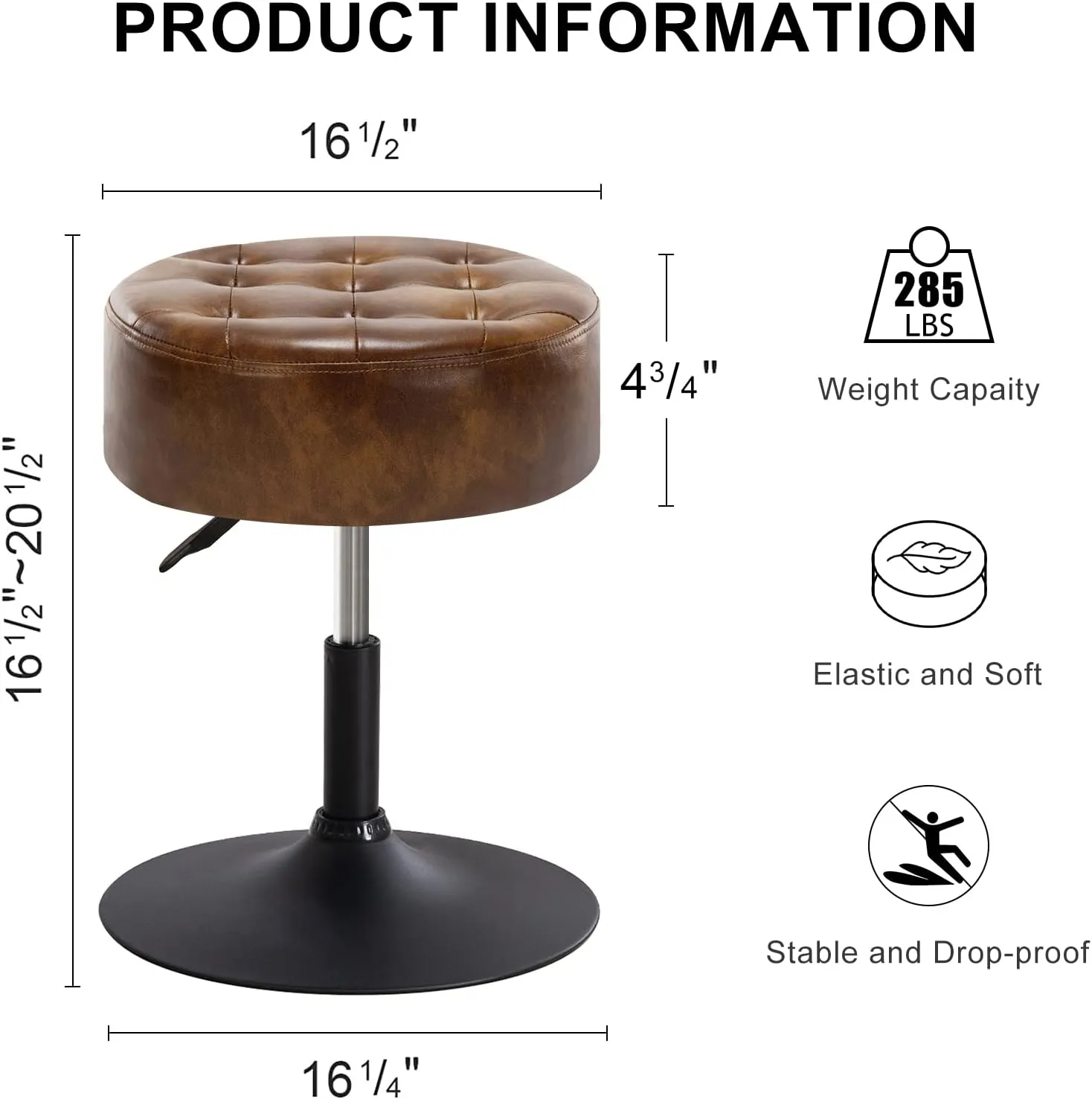 Furnimart Round Leather Vanity Cute Ottoman Stool Seat, Modern Makeup Accent Stool for Bedroom Living Room Bathroom