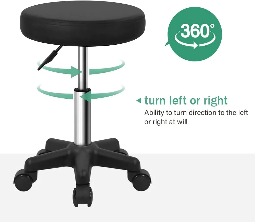 FURWOO Round Rolling Stool Height Adjustable Stool with Wheels for Spa Salon Massage Black