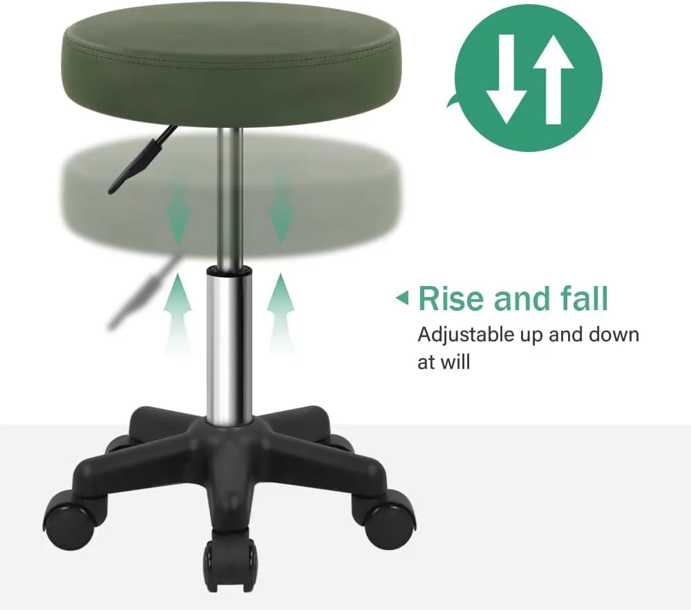 FURWOO Round Rolling Stool Height Adjustable Stool with Wheels for Spa Salon Massage Green