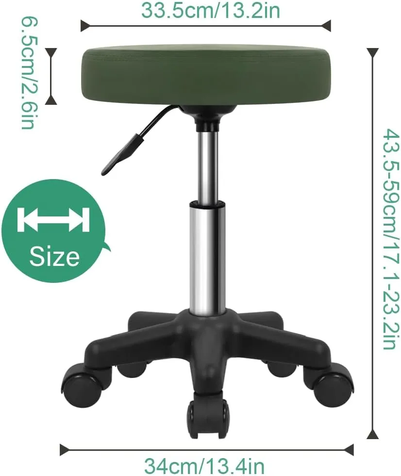 FURWOO Round Rolling Stool Height Adjustable Stool with Wheels for Spa Salon Massage Green