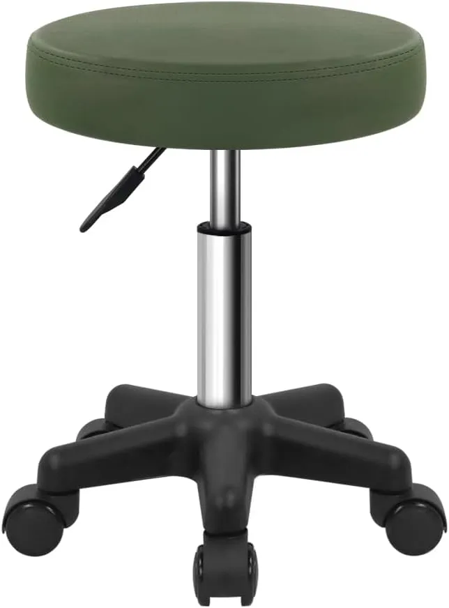 FURWOO Round Rolling Stool Height Adjustable Stool with Wheels for Spa Salon Massage Green
