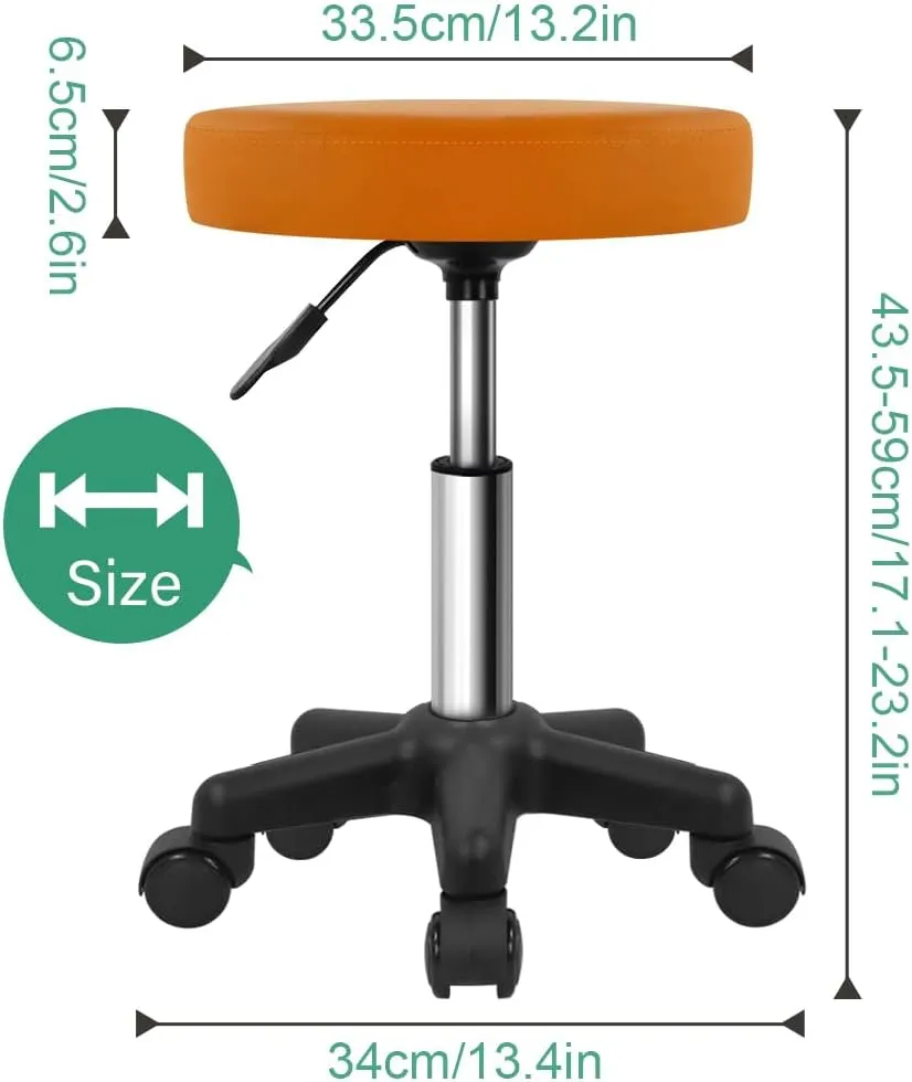 FURWOO Round Rolling Stool Height Adjustable Stool with Wheels for Spa Salon Massage Pale Brown
