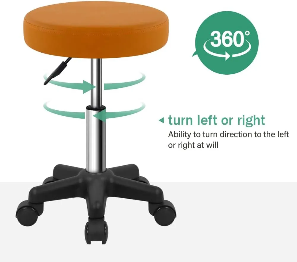 FURWOO Round Rolling Stool Height Adjustable Stool with Wheels for Spa Salon Massage Pale Brown