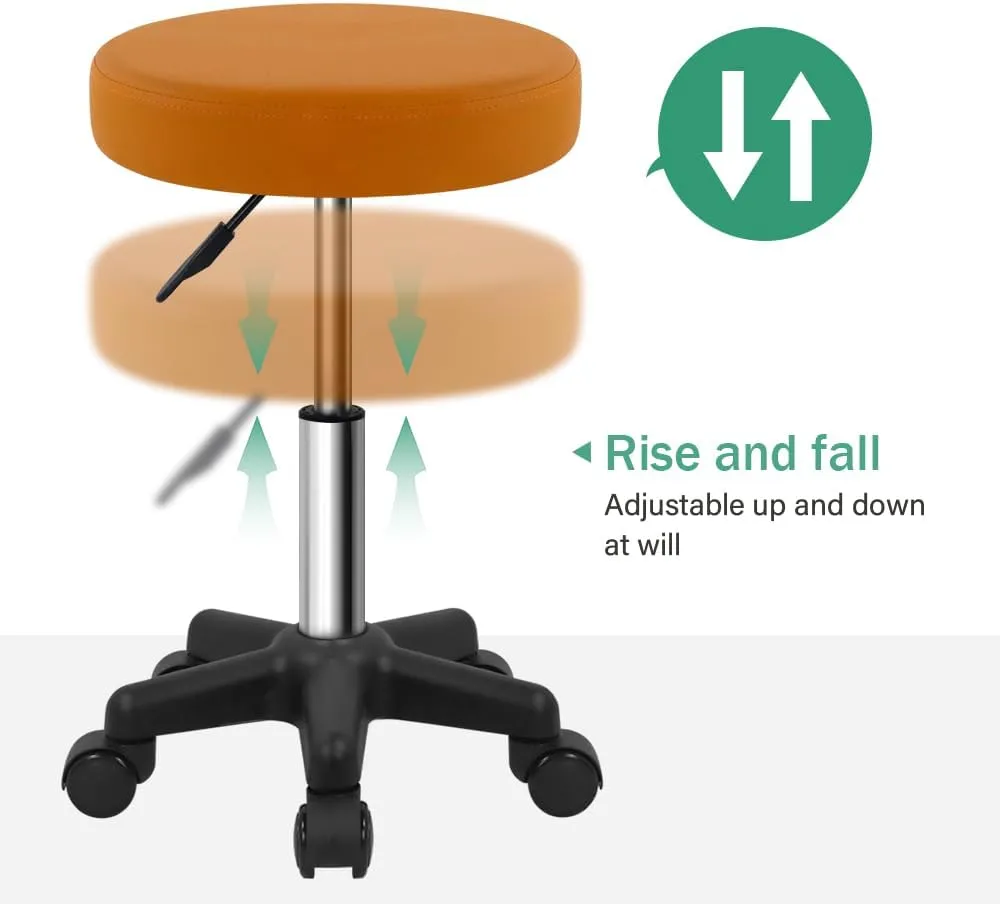 FURWOO Round Rolling Stool Height Adjustable Stool with Wheels for Spa Salon Massage Pale Brown