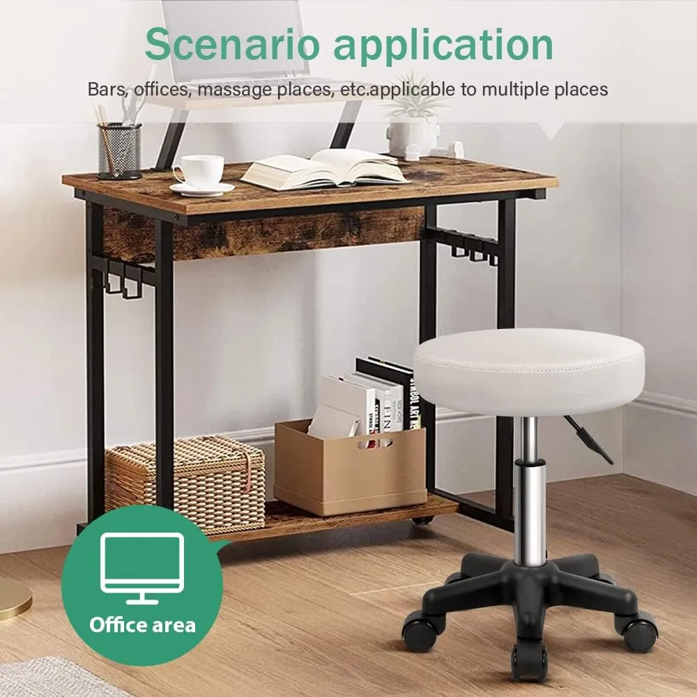 FURWOO Round Rolling Stool Height Adjustable Stool with Wheels for Spa Salon Massage White