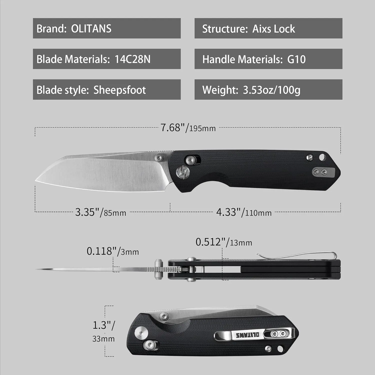G062 Folding Knife for EDC, 14C28N Steel Blade Pocket knife, Crossbar Lock Knife for Outdoor, Survival, Hunting and Camping, 3.53oz(Black Satin)