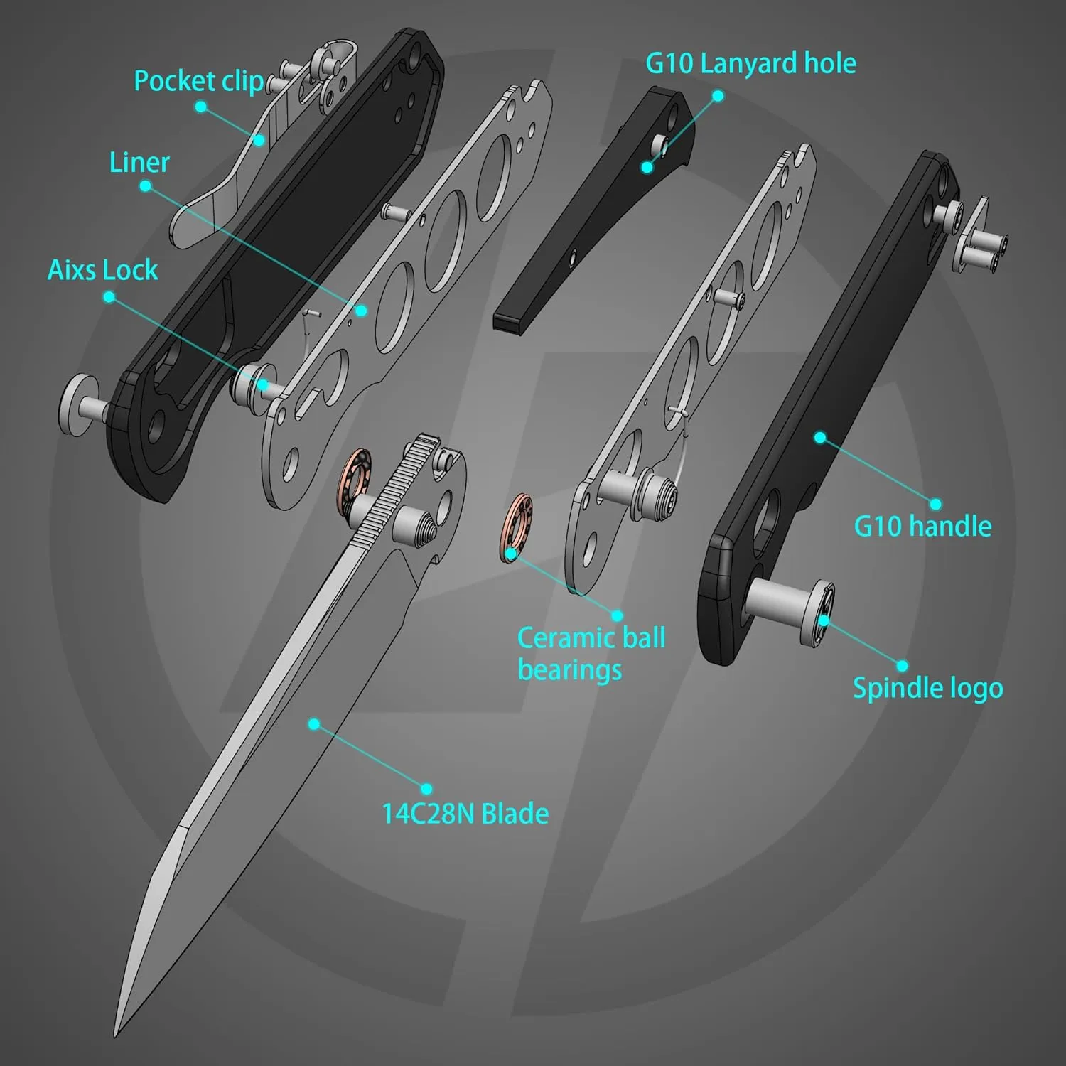 G062 Folding Knife for EDC, 14C28N Steel Blade Pocket knife, Crossbar Lock Knife for Outdoor, Survival, Hunting and Camping, 3.53oz(Black Satin)