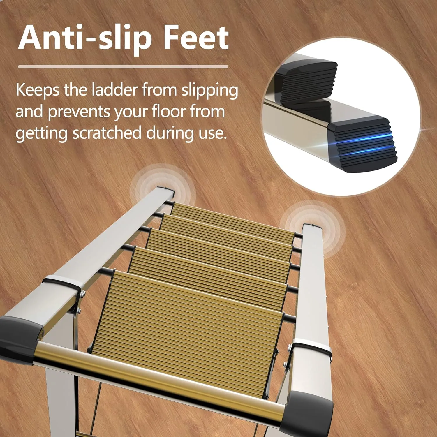 GameGem 5 Step Ladder for 10 Feet High Ceiling, Lightweight Aluminum Folding Step Stool with Convenient Handgrip, Stepladders with Anti-Slip and Wide Pedal for Home Use Space Saving - Gold