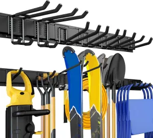 Garage Storage, Garage Organization, Wall Mount Garden Tool Organizer 48 Inches, 440lbs Adjustable Heavy Duty Metal Hanging Hooks, Yard Rack Hanger System Shovel Rake Broom Mop Holder, Men Gift