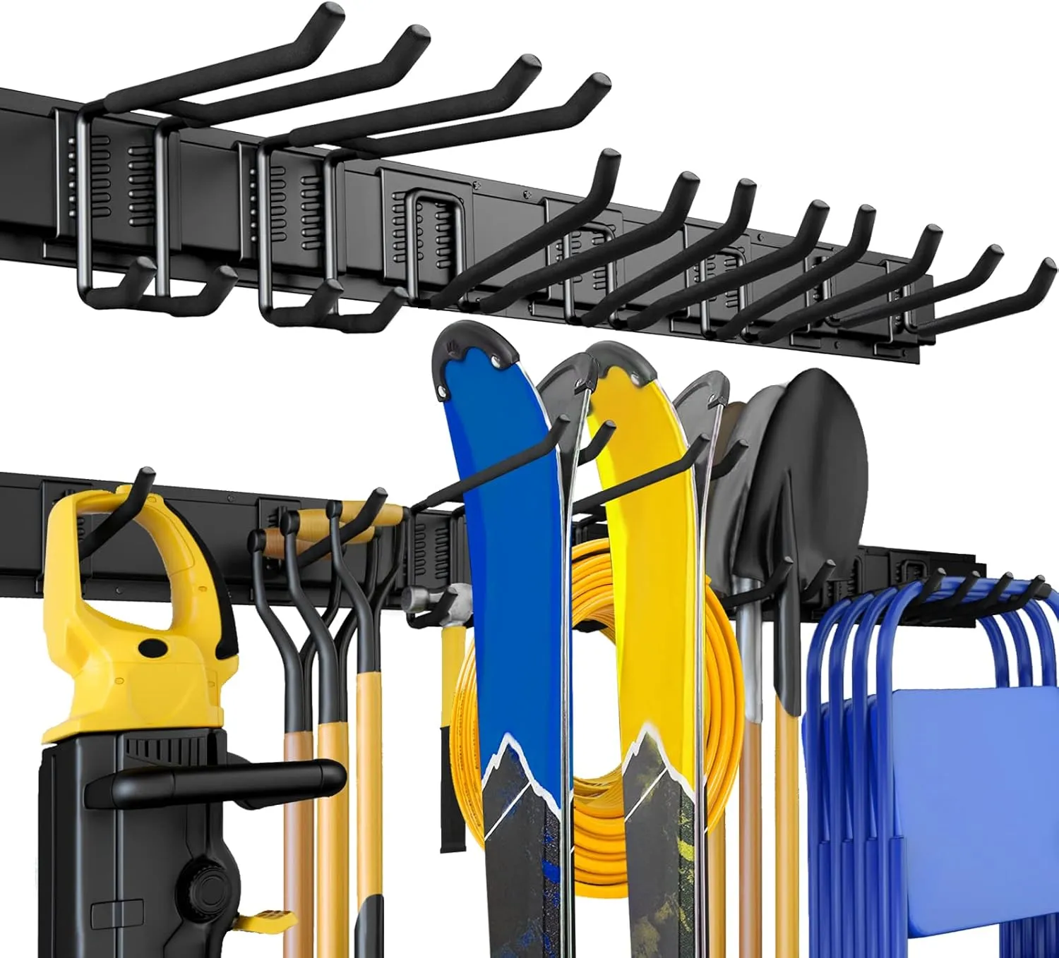 Garage Storage, Garage Organization, Wall Mount Garden Tool Organizer 48 Inches, 440lbs Adjustable Heavy Duty Metal Hanging Hooks, Yard Rack Hanger System Shovel Rake Broom Mop Holder, Men Gift