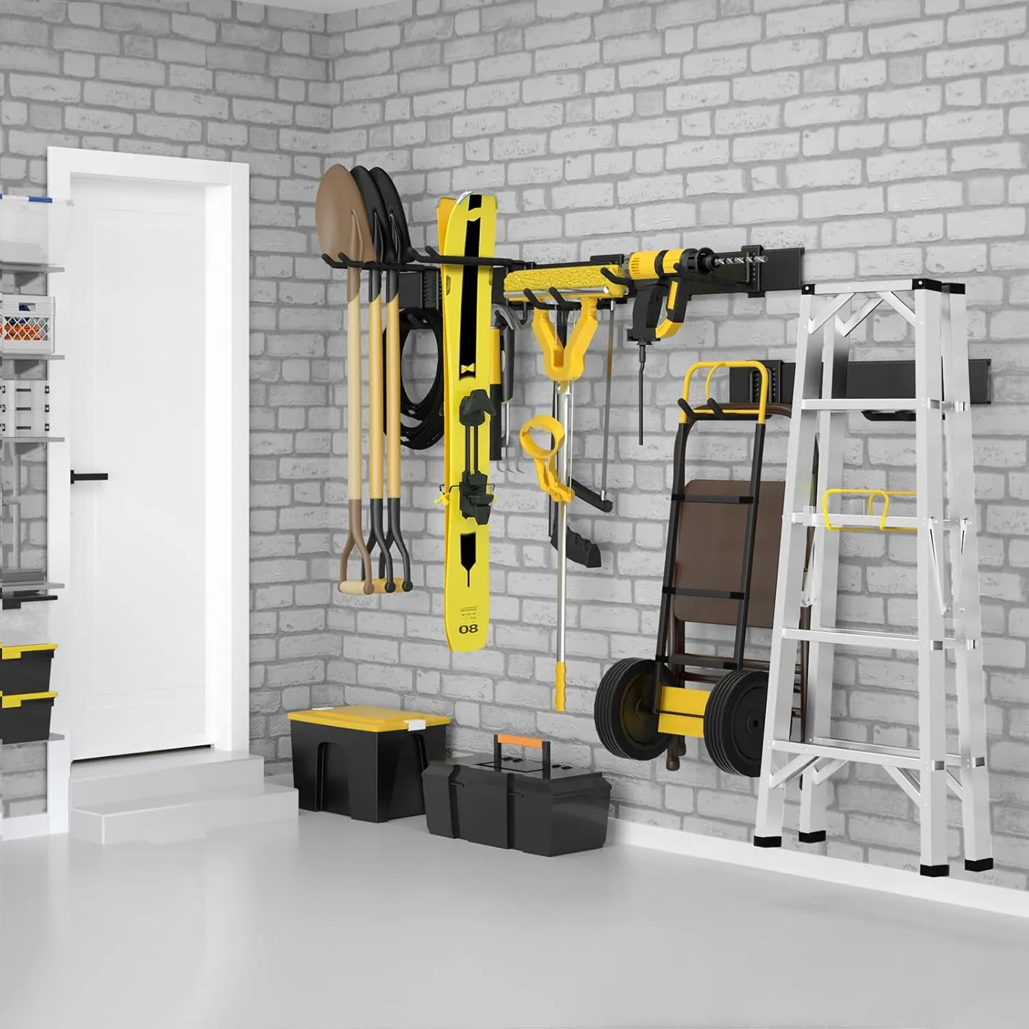 Garage Storage, Garage Organization, Wall Mount Garden Tool Organizer 48 Inches, 440lbs Adjustable Heavy Duty Metal Hanging Hooks, Yard Rack Hanger System Shovel Rake Broom Mop Holder, Men Gift