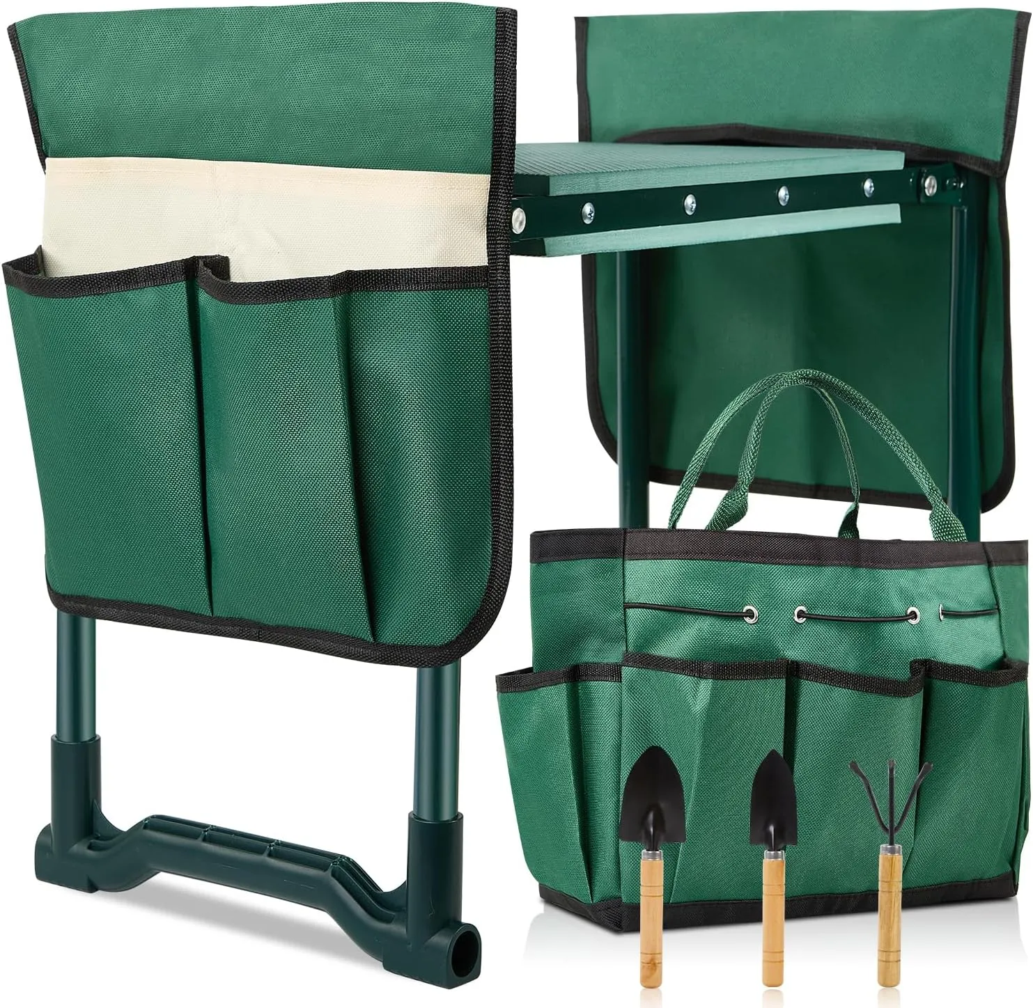 Garden Kneeler and Seat, 2-in-1 Garden Stool with 10" Wide Soft Knee Pads, Heavy-Duty Foldable Gardening Bench Chair with 2 Tool Pouches, Gardening Gifts for Women Men Seniors Mom