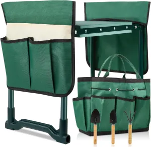 Garden Kneeler and Seat, 2-in-1 Garden Stool with 10" Wide Soft Knee Pads, Heavy-Duty Foldable Gardening Bench Chair with 2 Tool Pouches, Gardening Gifts for Women Men Seniors Mom