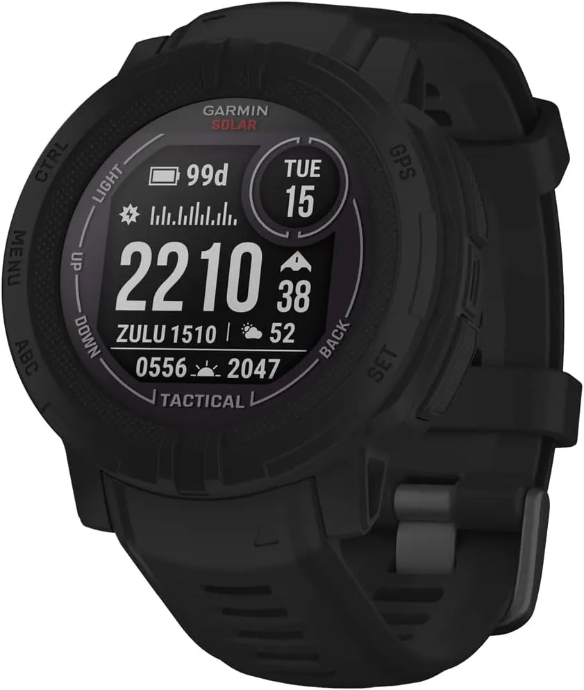 Garmin 010-02627-13 Instinct 2 Solar Smartwatch, Tactical Edition, Black Bundle with Deco Essentials 2X Tactical Emergency Paracord Multipurpose Bracelet and 2X Screen Protector