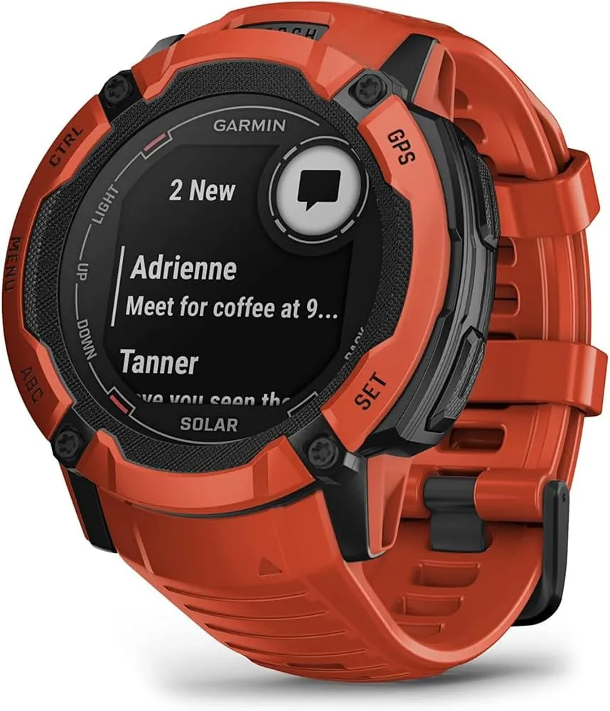 Garmin 010-02805-11 Instinct 2X Solar Rugged GPS Smartwatch Flame Red | Official USA Partner Model | Bundle with Deco Essentials 2-Pack Emergency Paracord Bracelet with SOS LED Whistle Knife