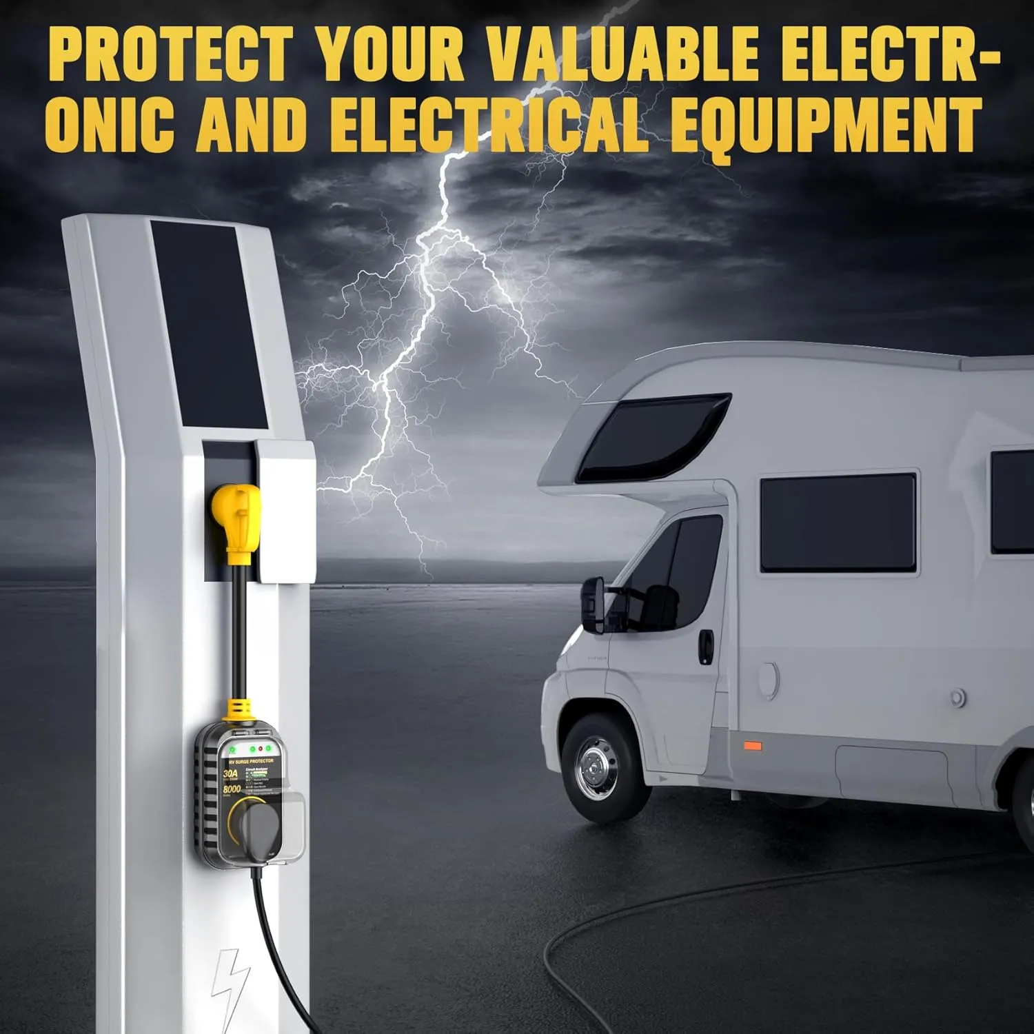 GEARGO RV Surge Protectors 30 Amp, [2025 New Upgraded & Gen2] RV Circuit Analyzer, Full Protection, RV Adapter Plug for Camper (Yellow)