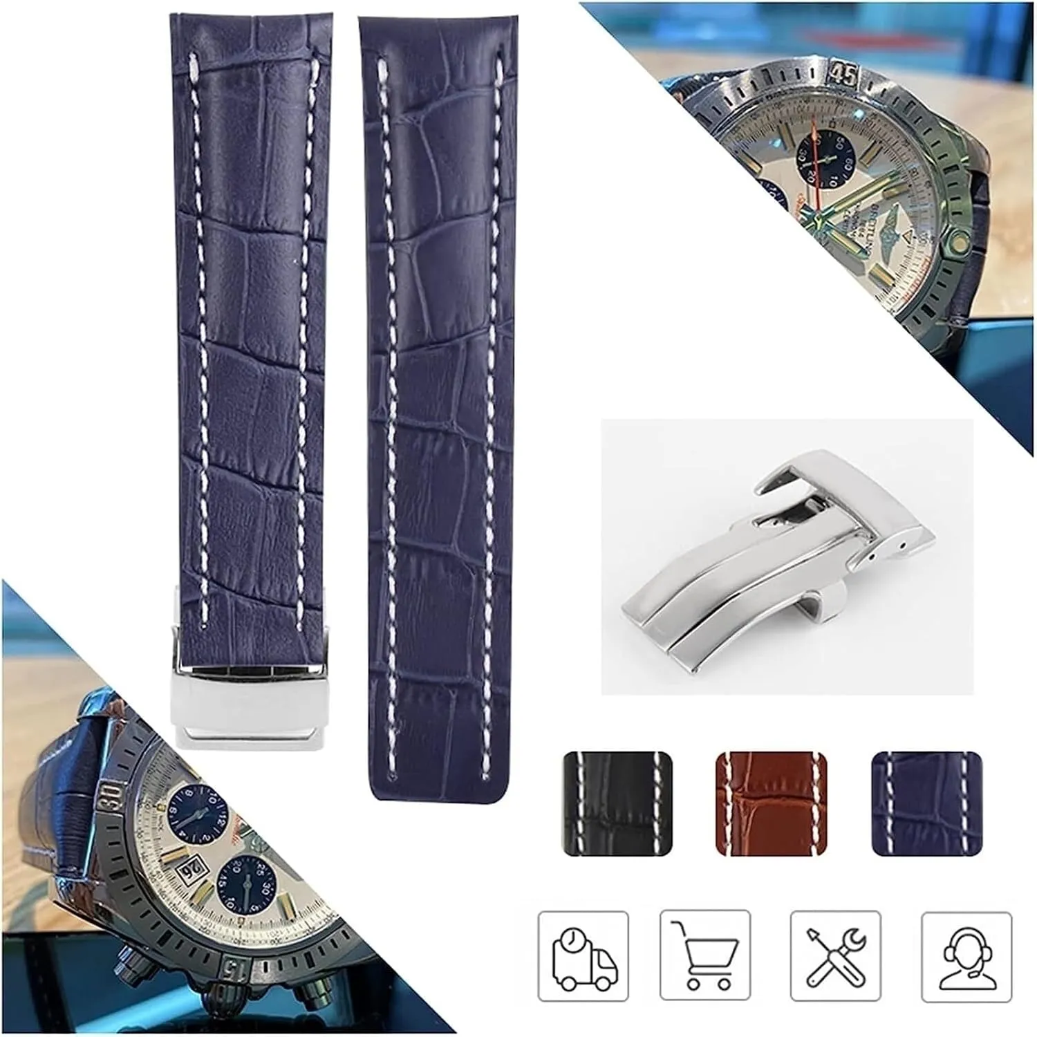 Genuine Leather Watch Band For Breitling Strap Wrist Bracelet With Folding Buckle Replacement Watch Accessories