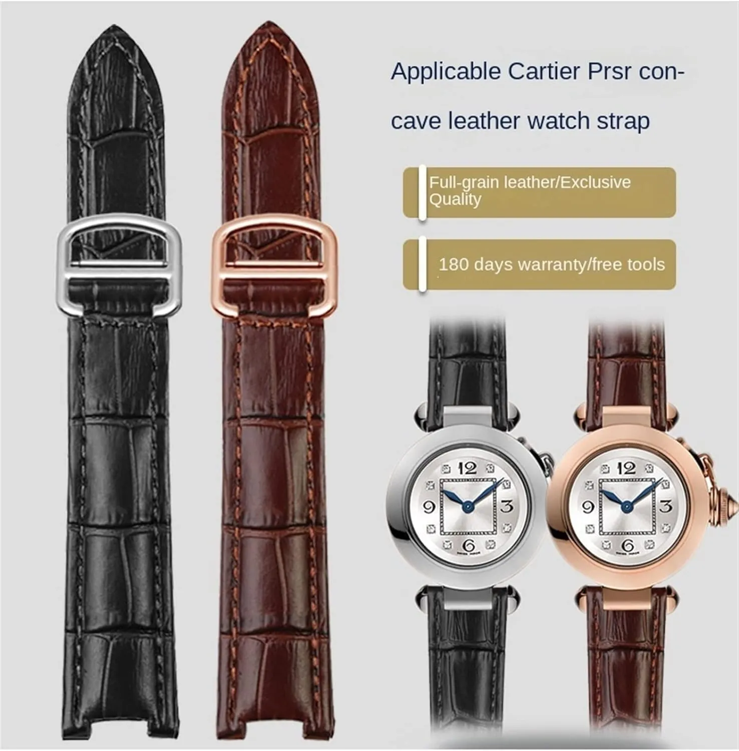 Genuine Leather Watchband For Cartier PASHA W3108/HPI004 Men Women Concave watch Strap with Folding Buckle