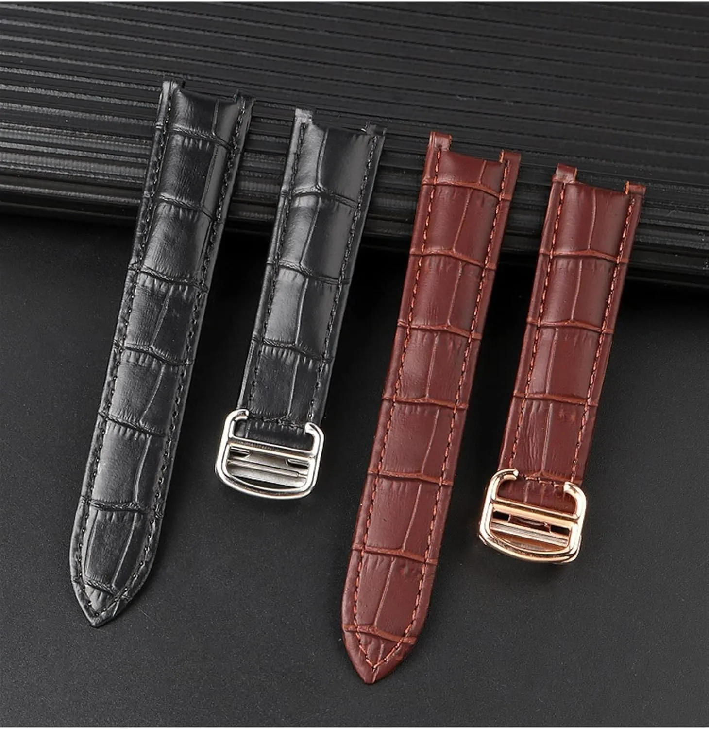 Genuine Leather Watchband For Cartier PASHA W3108/HPI004 Men Women Concave watch Strap with Folding Buckle