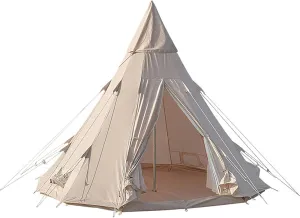 GeRRiT Cotton Canvas Camping Pyramid Tent, Outdoor Glamping Bell Tent 4 x 4 x 3m / 13 x 13 x 10ft, Waterproof Indian Tipi Yurt Tent for 3~4 Person, Family Camping in All Seasons