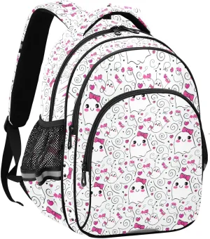 Ghosts Pink Bows Kids Backpack with Reflective Strips Adjustable 12L Lightweight School Bag for Boys Girls