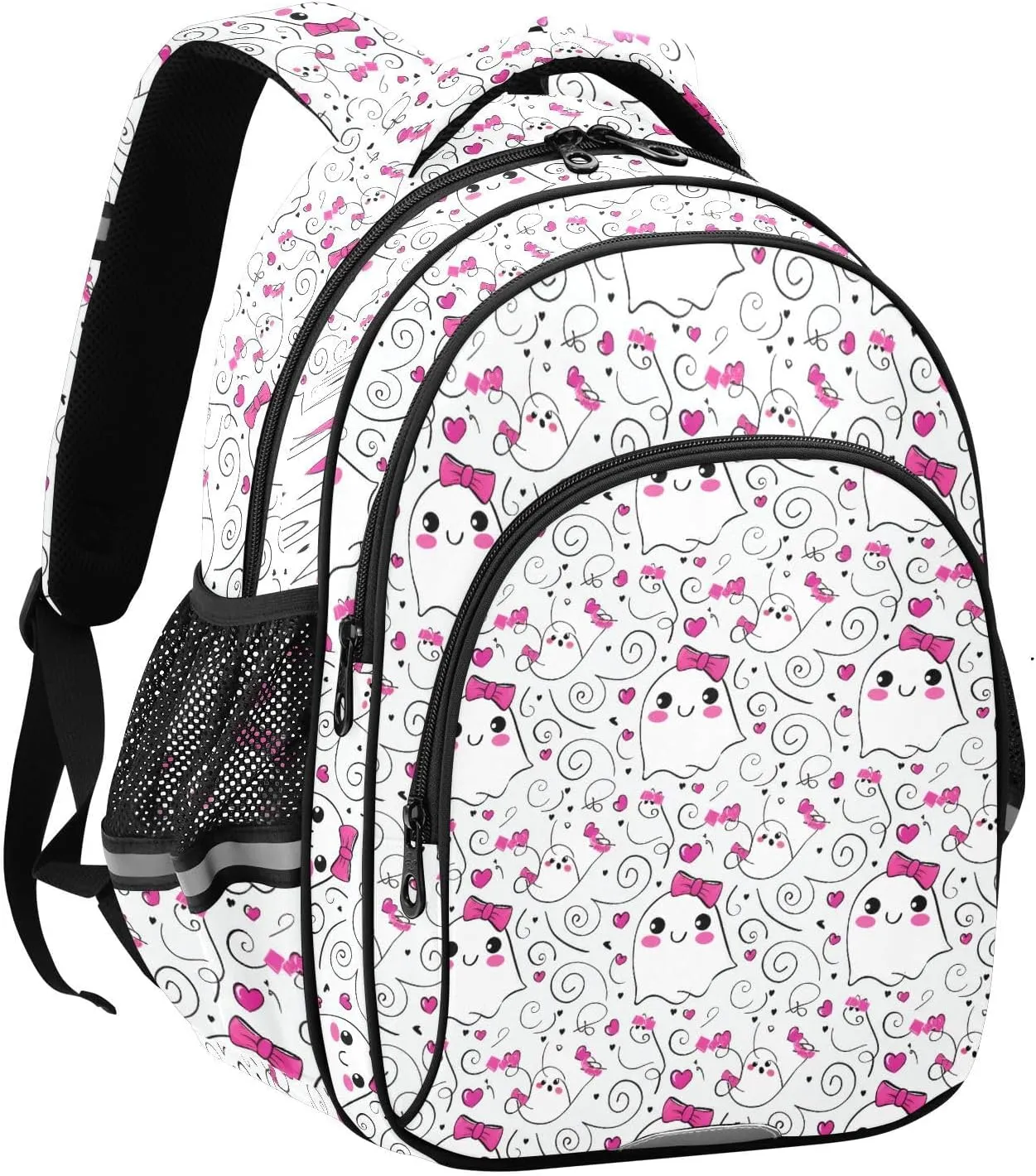 Ghosts Pink Bows Kids Backpack with Reflective Strips Adjustable 12L Lightweight School Bag for Boys Girls
