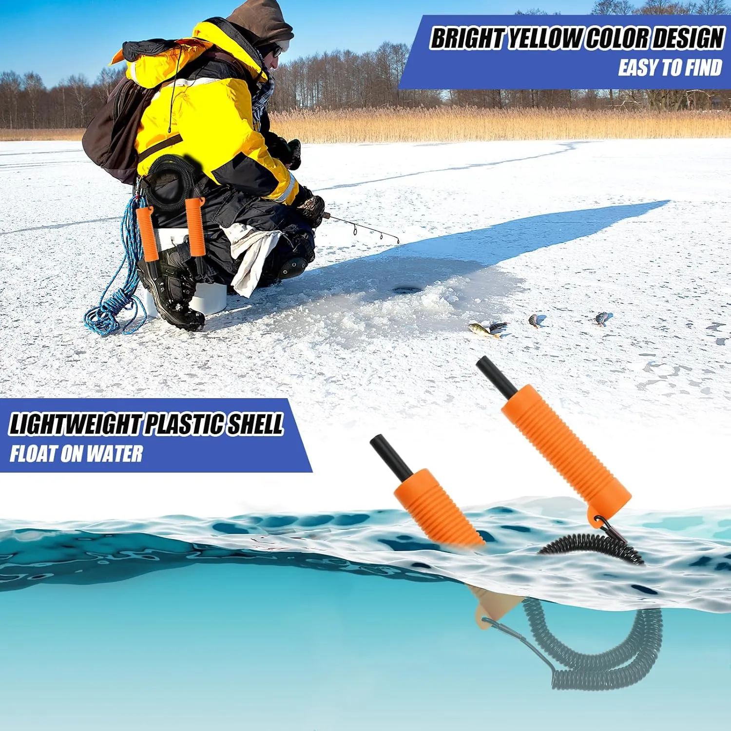 Gisafai 4 Pcs Retractable Ice Safety Picks Kits for Ice Fishing Skating Emergency Gear Accessories(Orange,Separate)