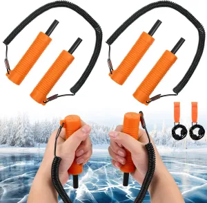 Gisafai 4 Pcs Retractable Ice Safety Picks Kits for Ice Fishing Skating Emergency Gear Accessories(Orange,Separate)