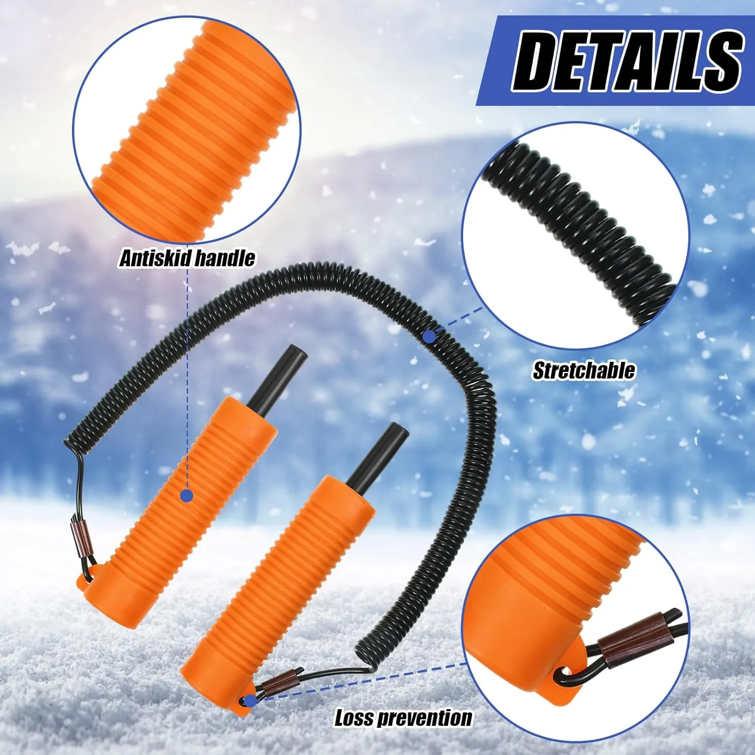 Gisafai 4 Pcs Retractable Ice Safety Picks Kits for Ice Fishing Skating Emergency Gear Accessories(Orange,Separate)