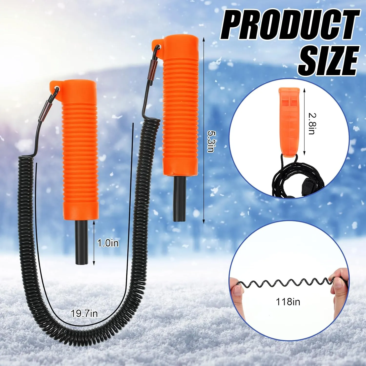 Gisafai 4 Pcs Retractable Ice Safety Picks Kits for Ice Fishing Skating Emergency Gear Accessories(Orange,Separate)