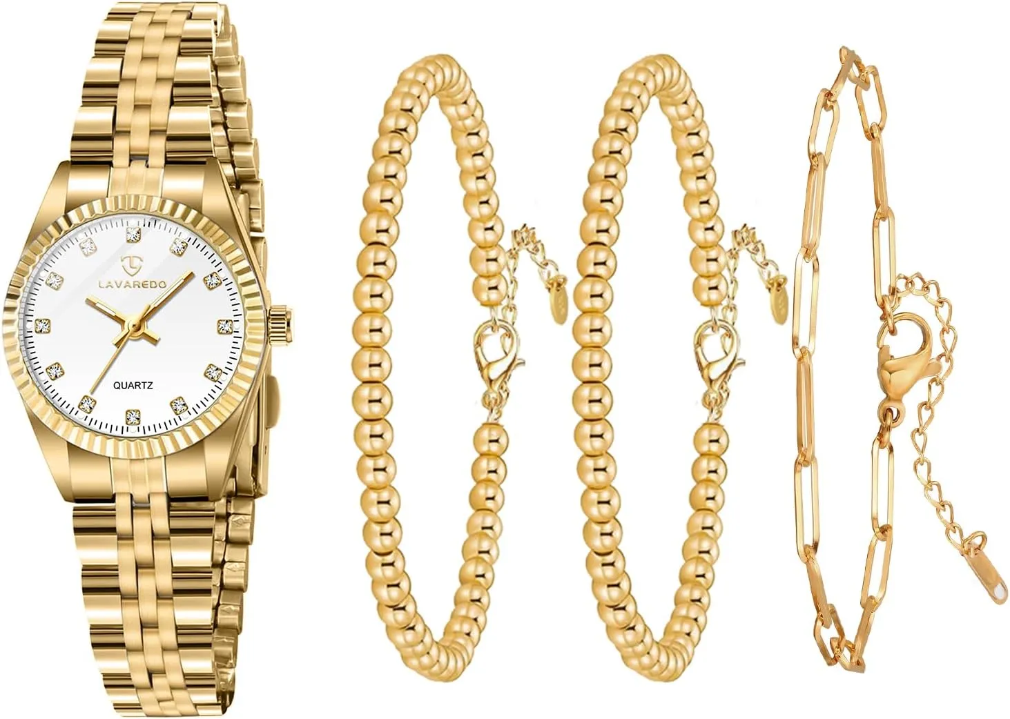 Gold Womens Watch Set, 18K Gold Plated Bangle Bracelets Ring for Women, Dainty Ladies Wrist Waterproof Analog Watch with Luminous, Valentine Anniversary Birthday Gifts for Women