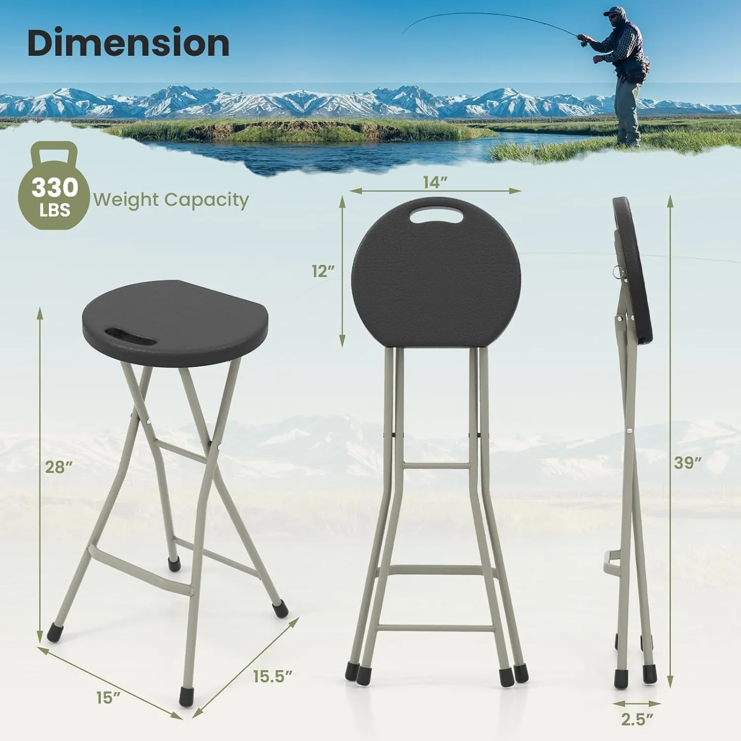Goplus Folding Stool, Extra Tall 28 inch Foldable Camping Stool for Adults with 550 lb Capacity, Portable Plastic Fold up Stool, Collapsible Round Stool with Handle for Fishing Hiking Gardening