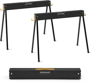 Goplus Saw Horses 2-Pack Folding, 2200 LBS Heavy-Duty Metal Saw Horses w/ 2 x 4 Brackets, Portable Power Tool Stand w/ Carrying Handle for Woodworking Projects