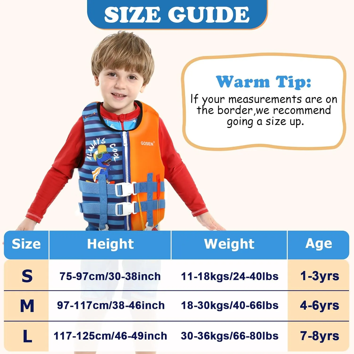 GOSEN Toddler Swim Vest Kids Floaties - Swim Jacket for 1-8 Years (24-80LBS) - Children Pool Float with Dual Adjustable Safety Straps, Swimming Aid for Boys and Girls