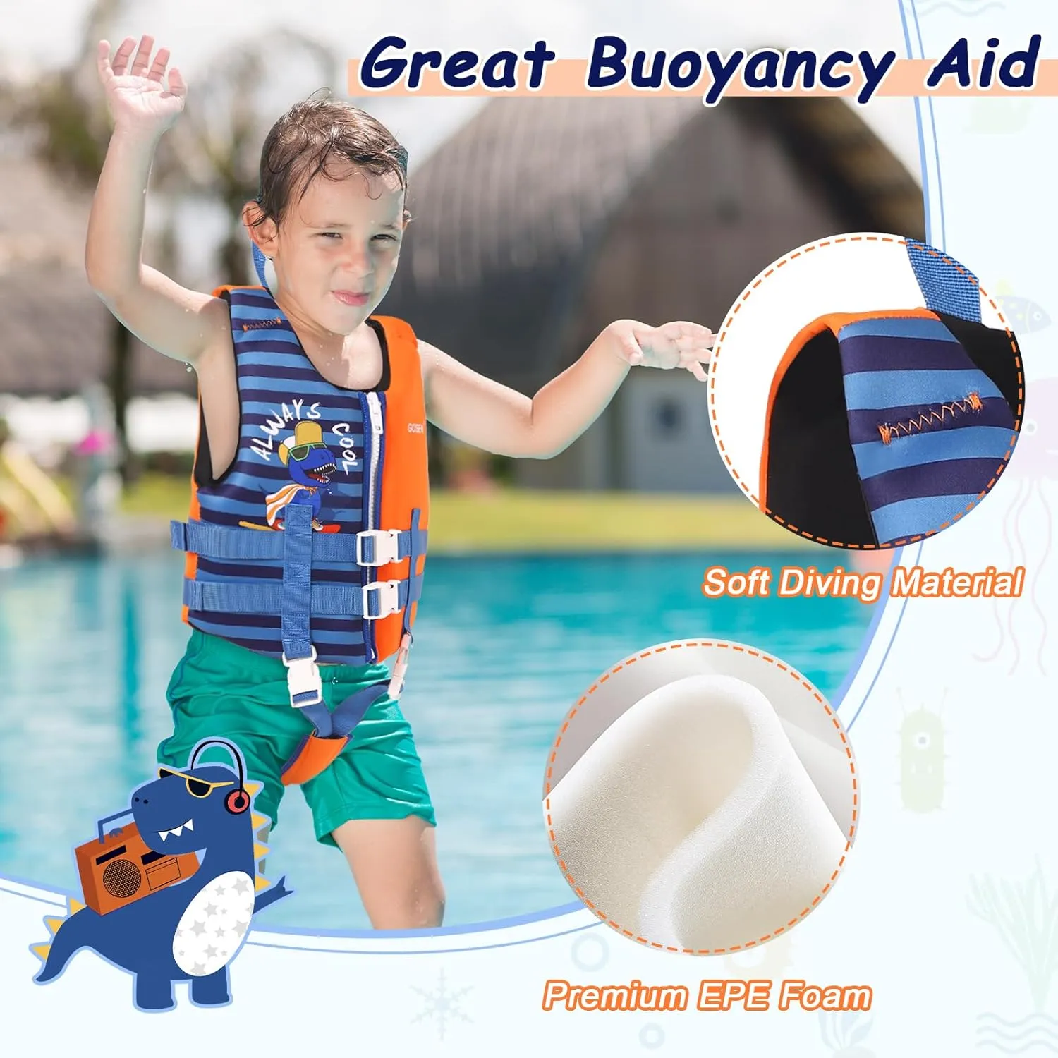 GOSEN Toddler Swim Vest Kids Floaties - Swim Jacket for 1-8 Years (24-80LBS) - Children Pool Float with Dual Adjustable Safety Straps, Swimming Aid for Boys and Girls