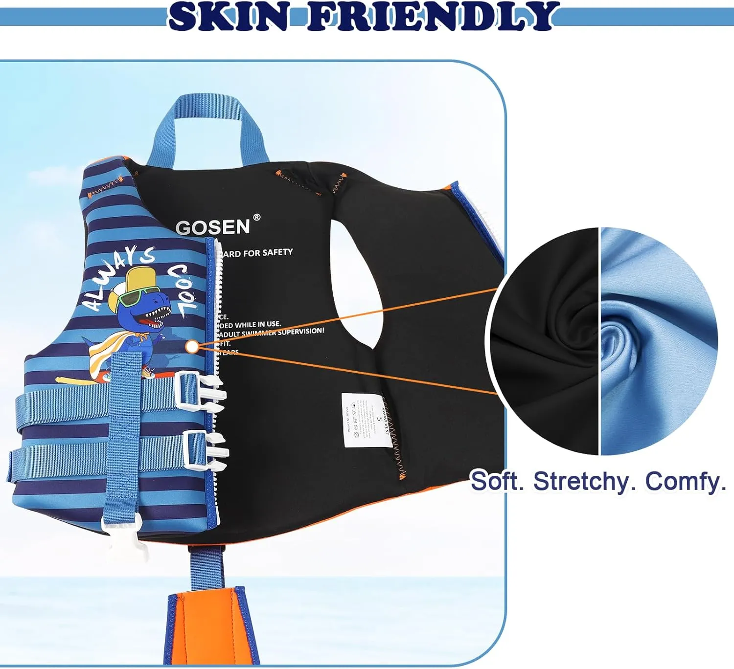 GOSEN Toddler Swim Vest Kids Floaties - Swim Jacket for 1-8 Years (24-80LBS) - Children Pool Float with Dual Adjustable Safety Straps, Swimming Aid for Boys and Girls
